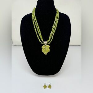 Jay King DTR Peridot Leaf Necklace & Matching Earrings 925 Sterling Silver.